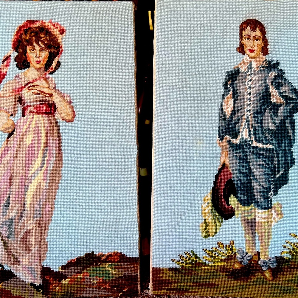 Pinky & Blue Boy Needle Point Early 1900s